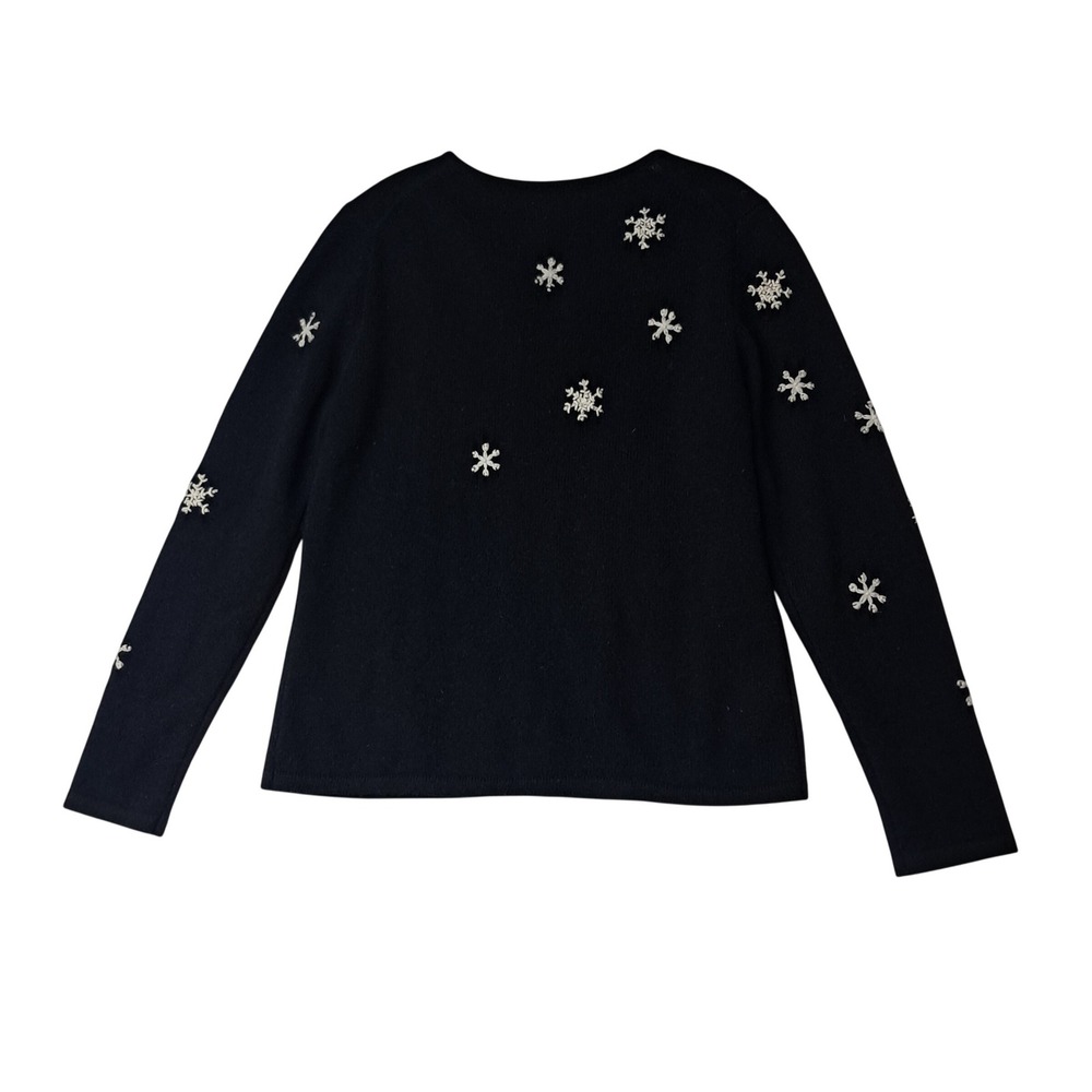 VTG Talbots Sweater Women's Medium Petite Black Angel Embroidered Wool Christmas - Picture 2 of 12